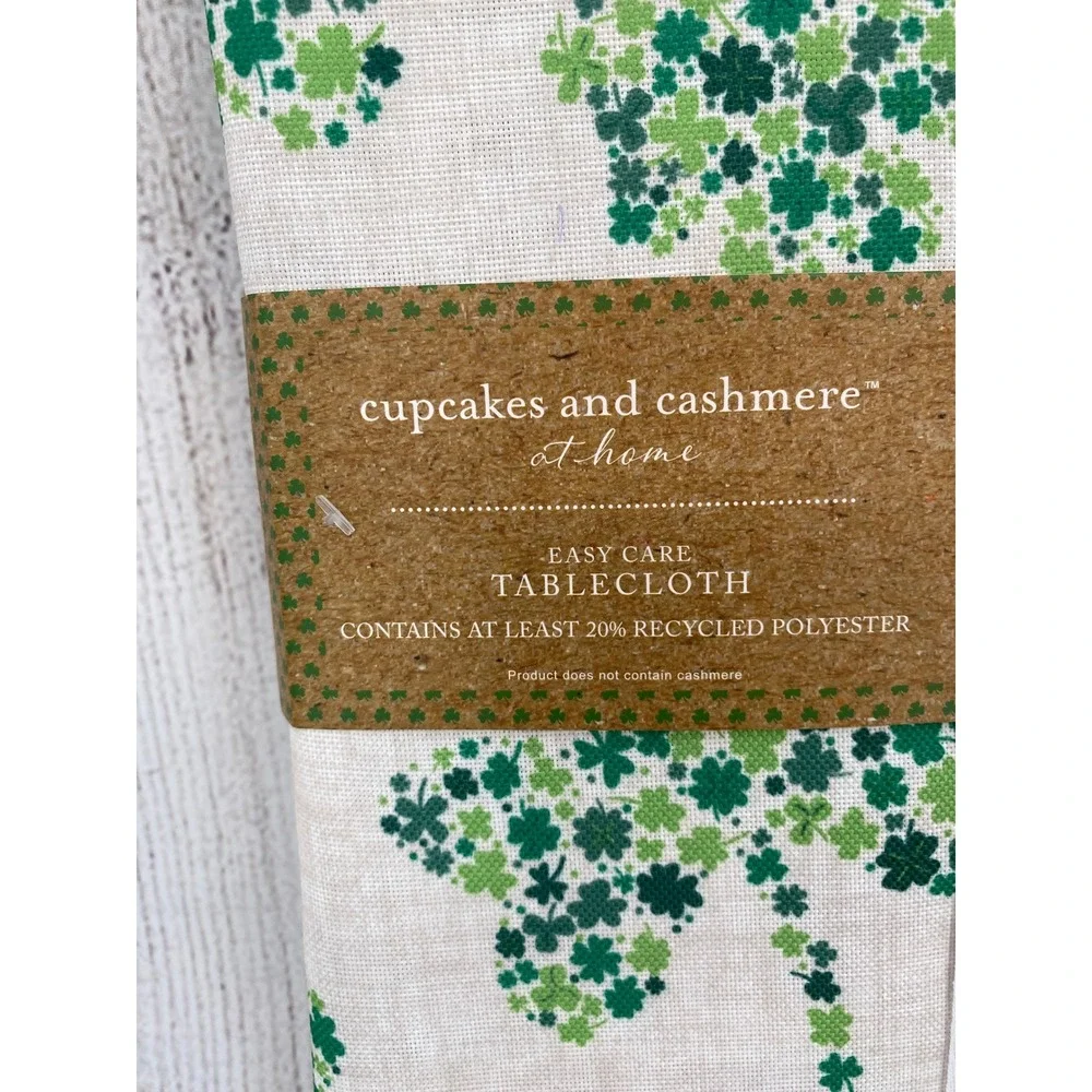 Cupcakes and Cashmere Tablecloth 60x104 Green Shamrock Clover Oblong Festive